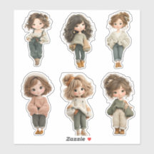 Folha de Adesivos de Menina Chibi Fofa 6 Personage
