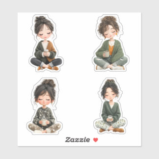 Folha de Adesivos de Menina Chibi Sentada Aconcheg