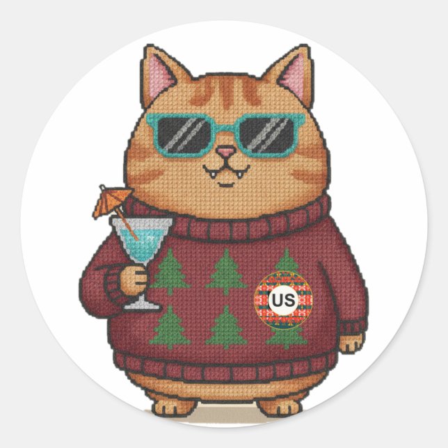 Folha de Adesivos de Natal do Gato da Suéter Feia (Frente)