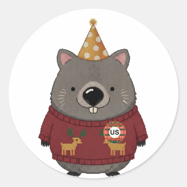Folha de Adesivos de Natal do Wombat de Suéter Fei (Frente)