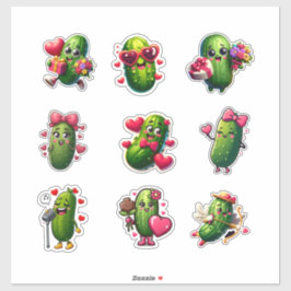 Folha de Adesivos de Pepino Fofo do Dia dos Namora