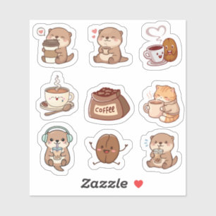 Folha de Adesivos de uma Lontra Fofa e Kawaii do C