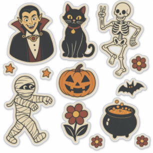 Folha de adesivos retrô da Halloween groovy