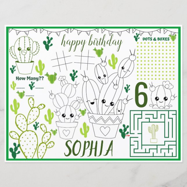 Folha de atividade Cactus, placematas de Cactus (Frente)
