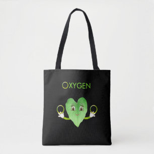 Folha de Coração Feliz Verde em Bolsa Preta Tote