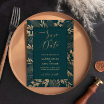 Folha de Folhagem Dourada Salvar a Data Convite