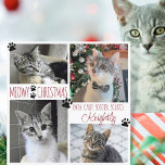 Folha de Foto do Cat 4 Engraçada Imprime Cartão ME<br><div class="desc">Cartão de boas-vindas de Natal de gato engraçado, com fotos e fotos com a saudação MEOWY CHRISTMAS na frente e o texto no verso (a amostra mostra AND A FELIZ ANO NOVO) e 4 fotos destacadas com fotos de pata colorida personalizadas para coordenar com suas fotos (mostradas em vermelho editável...</div>