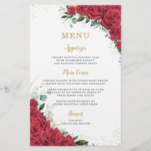 Folha de Menu Flores do Rosa vermelha Floral do Or