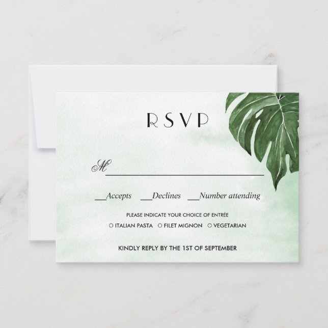 Folha de monstera selvagem WEDDING RSVP CHOICE DE  (Frente)