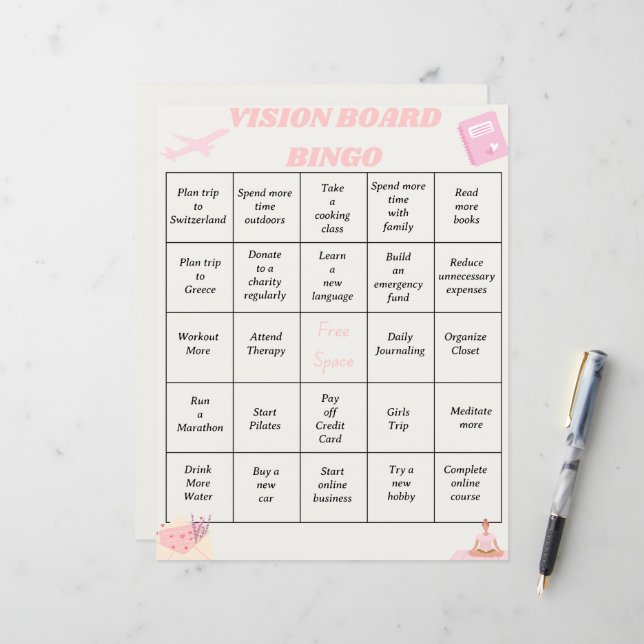 Folha de Objetivos do Bingo do Conselho de Visão (Frente/Verso In Situ)