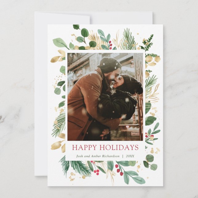 Folha de ouro a aquarela Elegante, colas vermelhas (Frente)