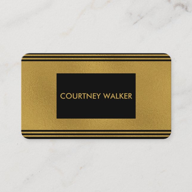 Folha de ouro elegante e cartões de visitas pretos (Frente)