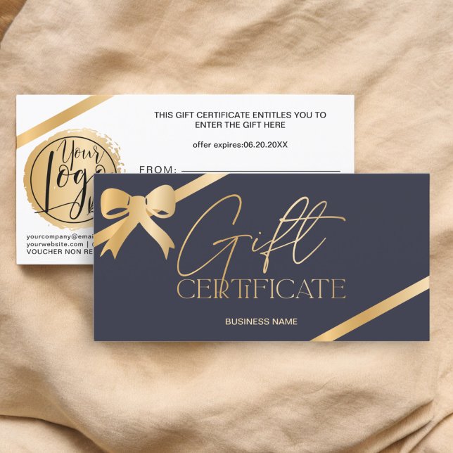 Folha de ouro em forma de chiclete Certificado de  (Chic gold foil ribbon blue logo gift certificate)