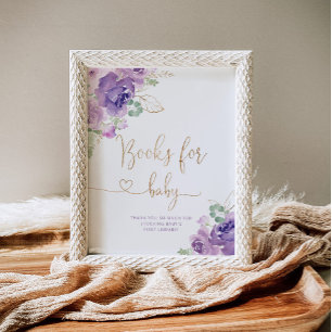 Folha de ouro floral roxa Livros para Poster bebê