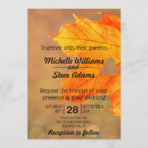 Folha de outono com Convite para Casamento Cardíac