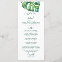 Folha de Palma de Aquarela - menu de casamento de