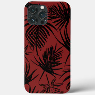 Folha de Palma - Design Floral Vermelho e Preto