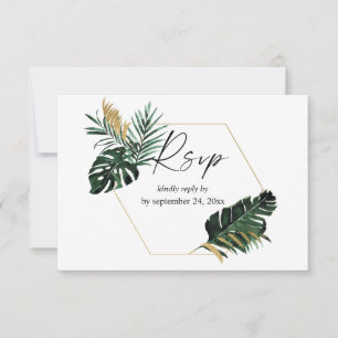 Folha de Palma Tropical Dourada com Cartão RSVP d