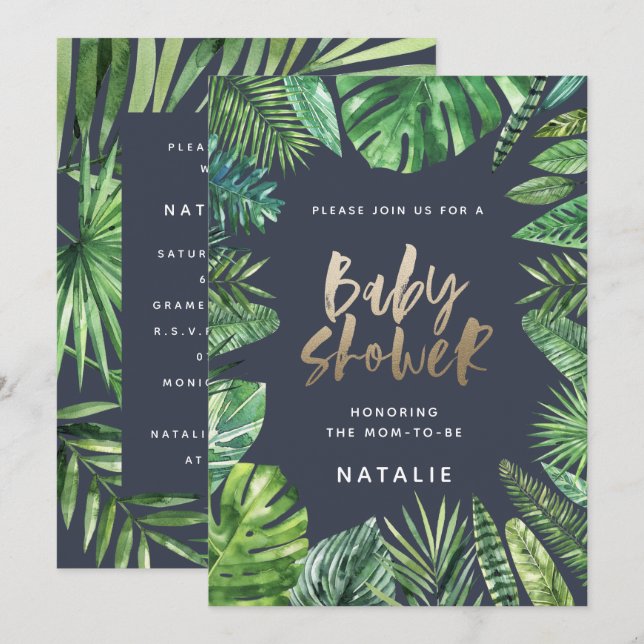 Folha de palma tropical e cartão de chá de fraldas (Frente/Verso)