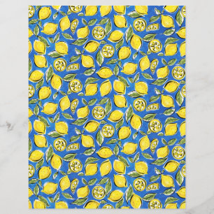 Folha de Papel Azul Amarelo-Padrão-Limões