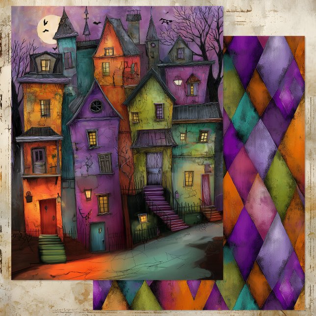 FOLHA DE PAPEL DA CIDADE BURTONESQUE HALLOWEEN (BURTONESQUE HALLOWEEN TOWN PAPER SHEET)