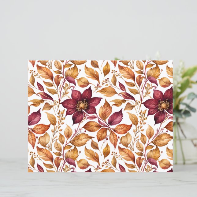 Folha de Papel de Folha Floral Dourada e Borgonha (Em pé/Frente)