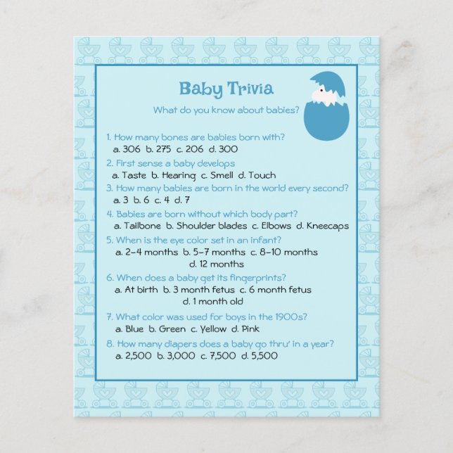 Folha de Papel de Jogo de Teste de Bebê Trivia (Frente)