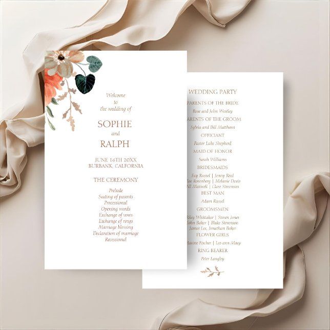 Folha de Papel de Programa de Casamento Floral Eco (Criador carregado)