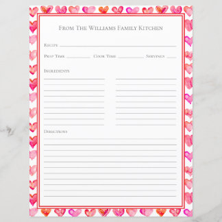 Folha de Papel de Receita Corações Rosa Aquarela B