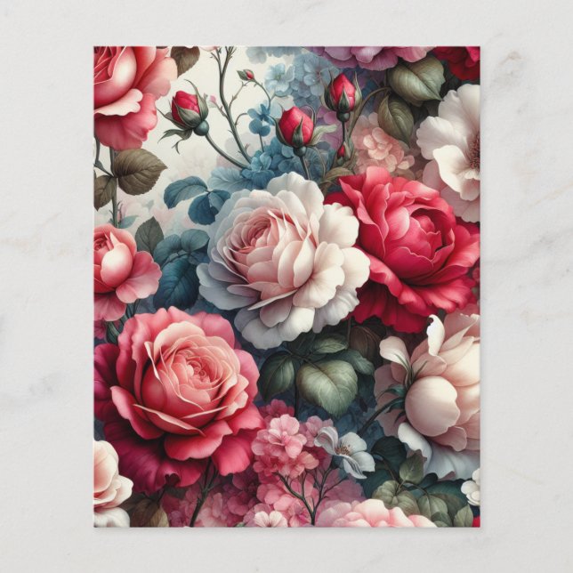 Folha de Papel de Scrapbook Charme Floral Rosa Ate (Frente)