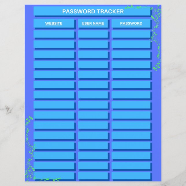 Folha de Papel do Controlador de Senha (Frente)