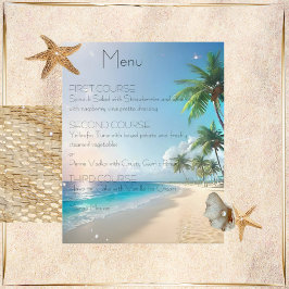 Folha de Papel do Menu de Casamento de Praia
