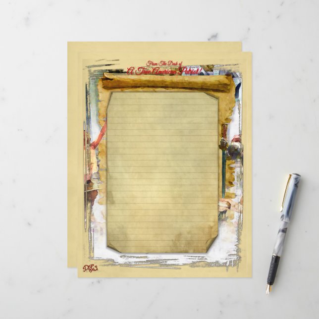 Folha de papel do Papel de carta Patriot Americano (Frente/Verso In Situ)