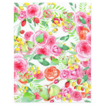 Folha de Papel Floral Colorida com Morangos