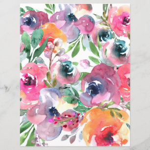 Folha de Papel Floral Colorida - tons de malva