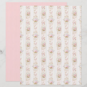 Folha de Papel Floral Rosa Coquete Vintage