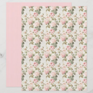 Folha de papel floral rosa coquete vintage
