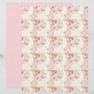 Folha de Papel Floral Rosa Coquette Vintage