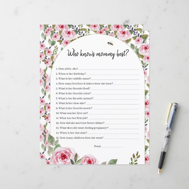 Folha de papel jogo Quem conhece melhor a mamãe? (Frente/Verso In Situ)