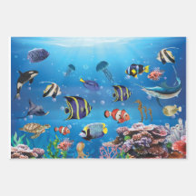 Folha de papel para enrolar o fundo do mar e peixe