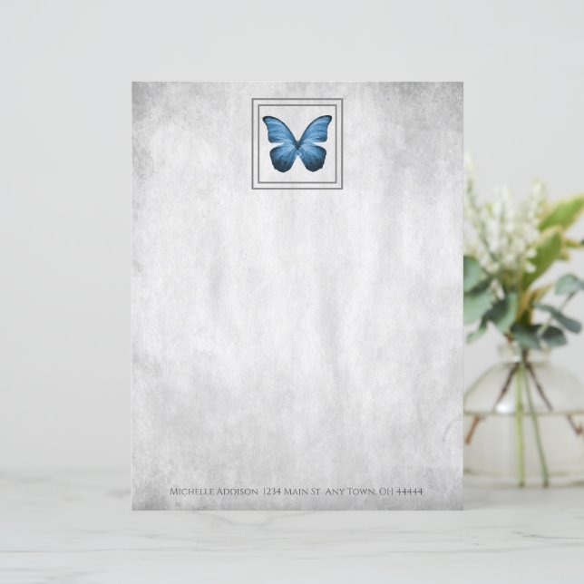 Folha de Papel Personalizada Borboleta Azul (Em pé/Frente)