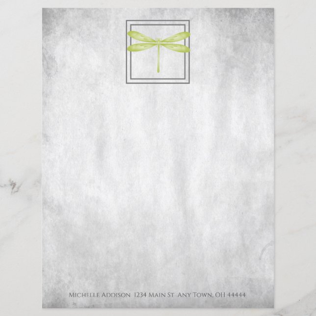 Folha de Papel Personalizada da Dragonfly Verde (Frente)