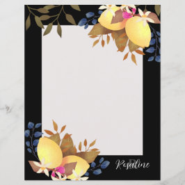 Folha de Papel Preto com Monograma Chic Limão