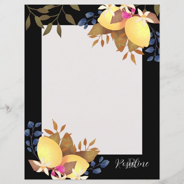 Folha de Papel Preto com Monograma Chic Limão (Frente)