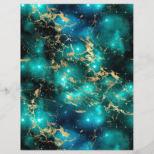 Folha de Papel Scrapbook de Teal e Dourado Marble 