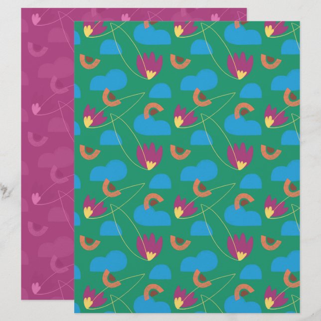 Folha de Papel Secundário na Nuvem Floral (Frente/Verso)