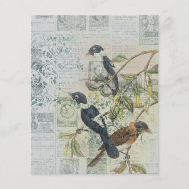 Folha de Papelão de Ephemera de Aves Vintage (Frente)