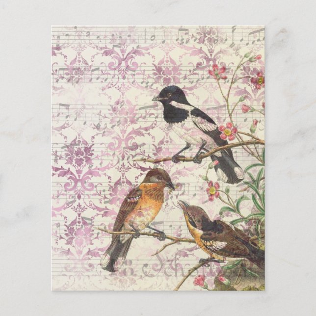 Folha de Papelão de Ephemera de Aves Vintage (Frente)