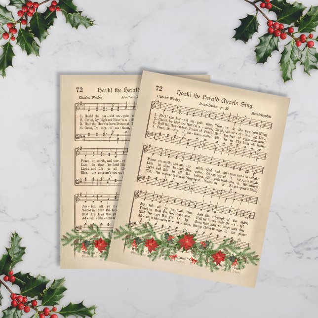 Folha de partitura de Natal Ouvi os Anjos Cantam (Vintage Christmas Sheet Music paper sheets)