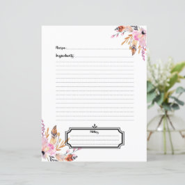 Folha de receita branca com penas cor-de-rosa pinc